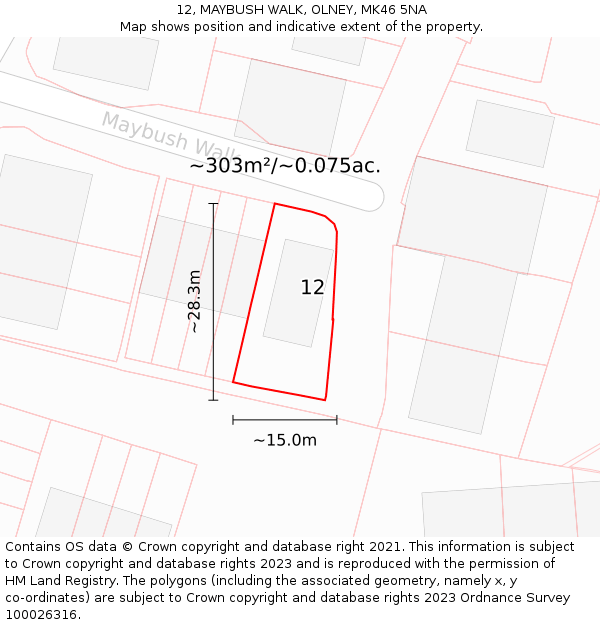 12, MAYBUSH WALK, OLNEY, MK46 5NA: Plot and title map