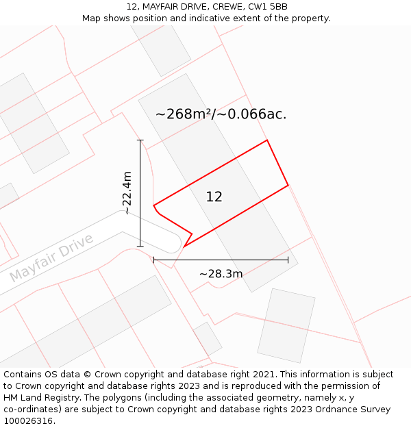 12, MAYFAIR DRIVE, CREWE, CW1 5BB: Plot and title map