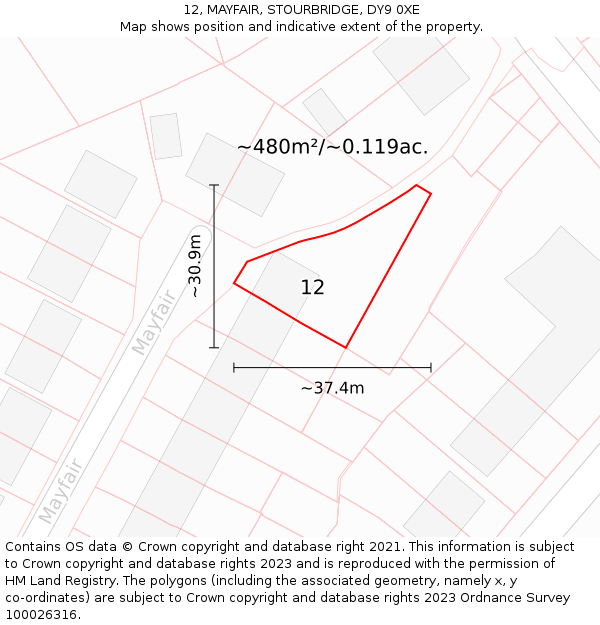 12, MAYFAIR, STOURBRIDGE, DY9 0XE: Plot and title map