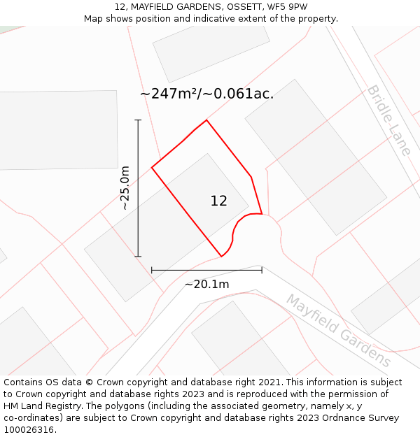 12, MAYFIELD GARDENS, OSSETT, WF5 9PW: Plot and title map