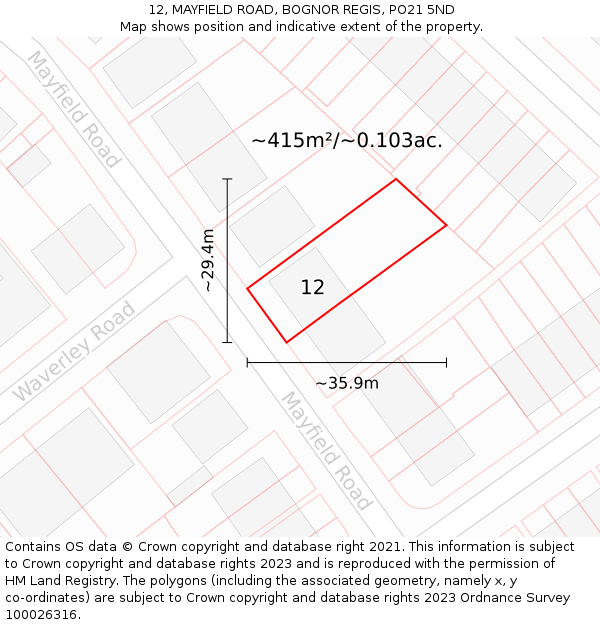 12, MAYFIELD ROAD, BOGNOR REGIS, PO21 5ND: Plot and title map