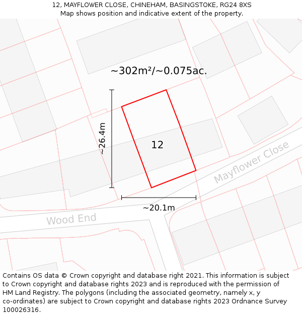 12, MAYFLOWER CLOSE, CHINEHAM, BASINGSTOKE, RG24 8XS: Plot and title map