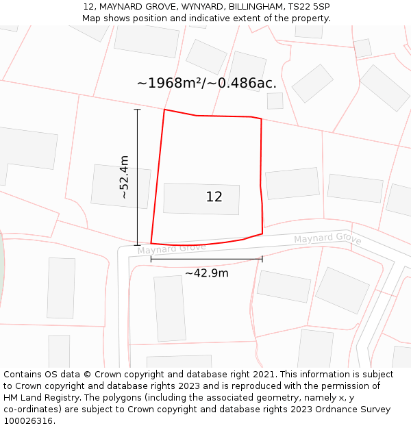 12, MAYNARD GROVE, WYNYARD, BILLINGHAM, TS22 5SP: Plot and title map