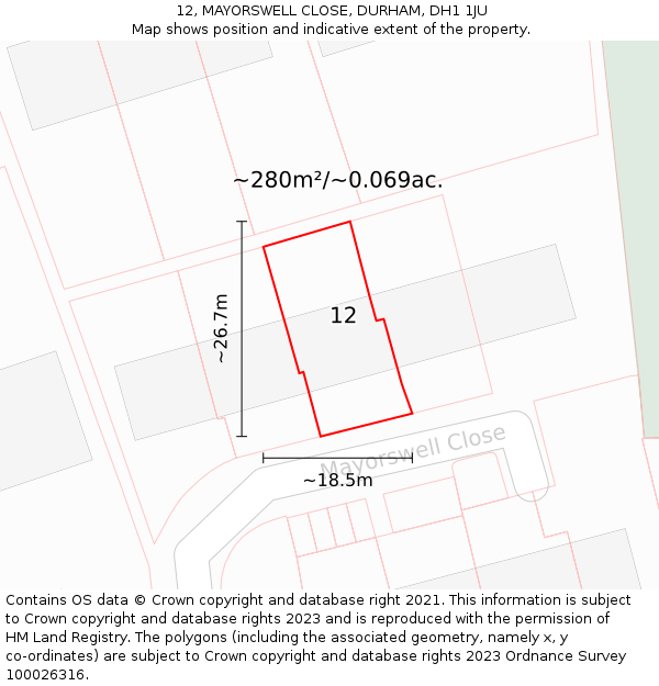 12, MAYORSWELL CLOSE, DURHAM, DH1 1JU: Plot and title map