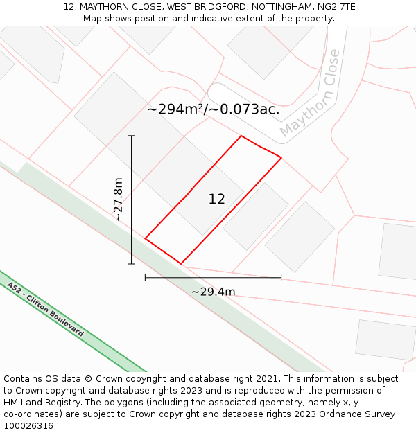 12, MAYTHORN CLOSE, WEST BRIDGFORD, NOTTINGHAM, NG2 7TE: Plot and title map