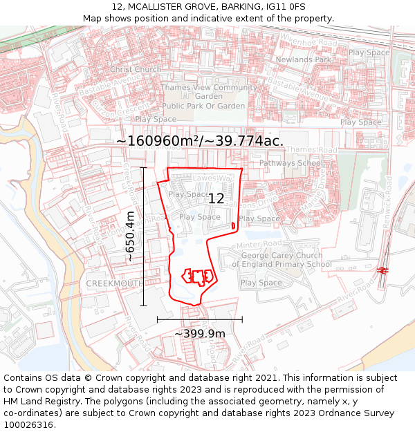12, MCALLISTER GROVE, BARKING, IG11 0FS: Plot and title map