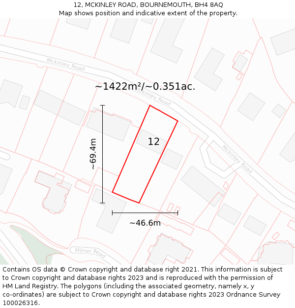 12, MCKINLEY ROAD, BOURNEMOUTH, BH4 8AQ: Plot and title map