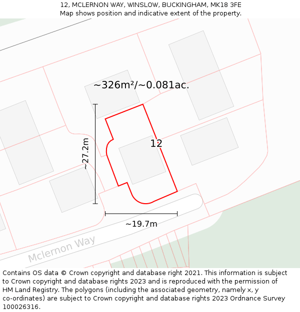 12, MCLERNON WAY, WINSLOW, BUCKINGHAM, MK18 3FE: Plot and title map