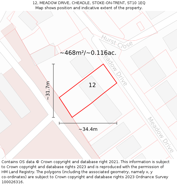 12, MEADOW DRIVE, CHEADLE, STOKE-ON-TRENT, ST10 1EQ: Plot and title map