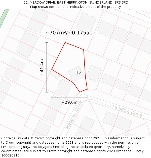 12, MEADOW DRIVE, EAST HERRINGTON, SUNDERLAND, SR3 3RD: Plot and title map