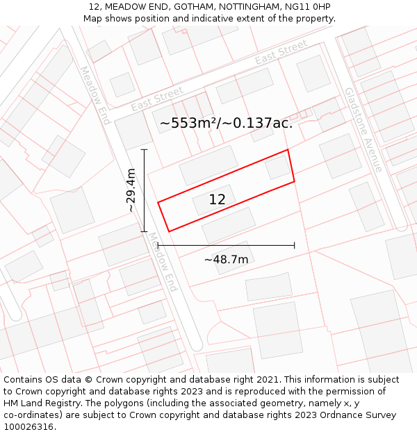 12, MEADOW END, GOTHAM, NOTTINGHAM, NG11 0HP: Plot and title map