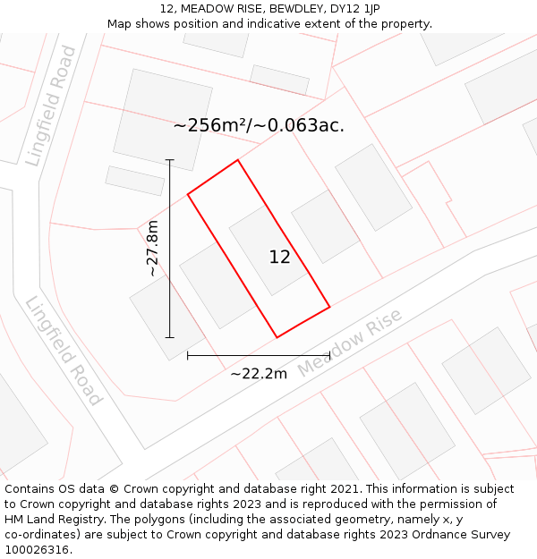 12, MEADOW RISE, BEWDLEY, DY12 1JP: Plot and title map