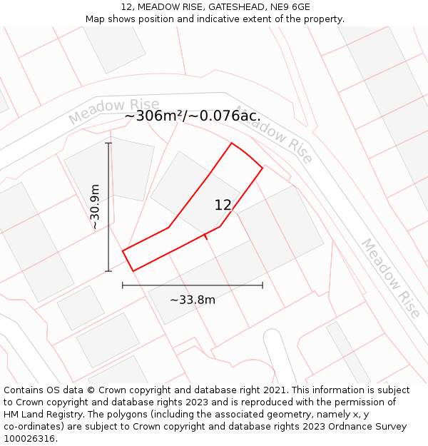 12, MEADOW RISE, GATESHEAD, NE9 6GE: Plot and title map