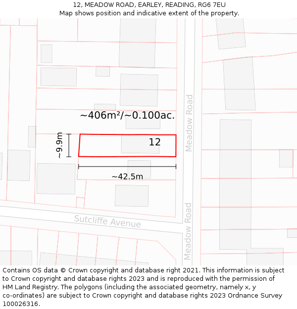 12, MEADOW ROAD, EARLEY, READING, RG6 7EU: Plot and title map