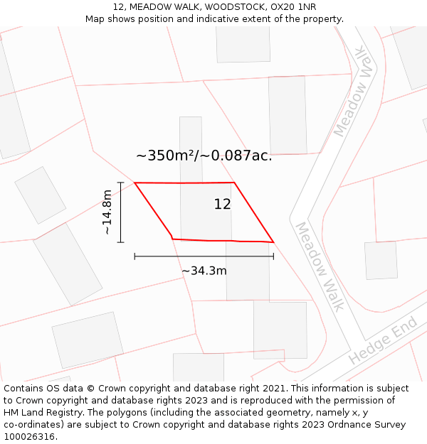 12, MEADOW WALK, WOODSTOCK, OX20 1NR: Plot and title map