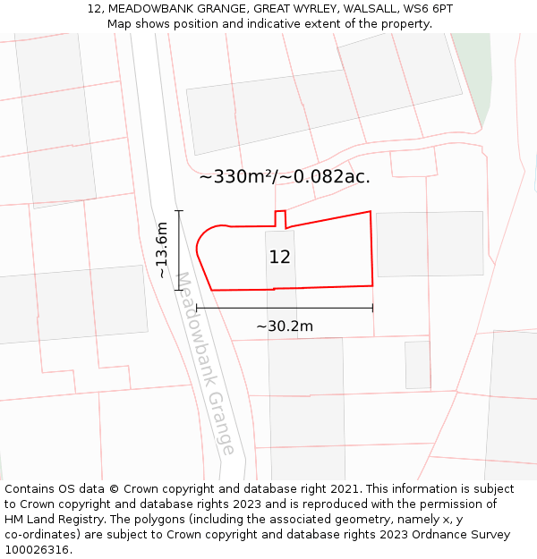 12, MEADOWBANK GRANGE, GREAT WYRLEY, WALSALL, WS6 6PT: Plot and title map