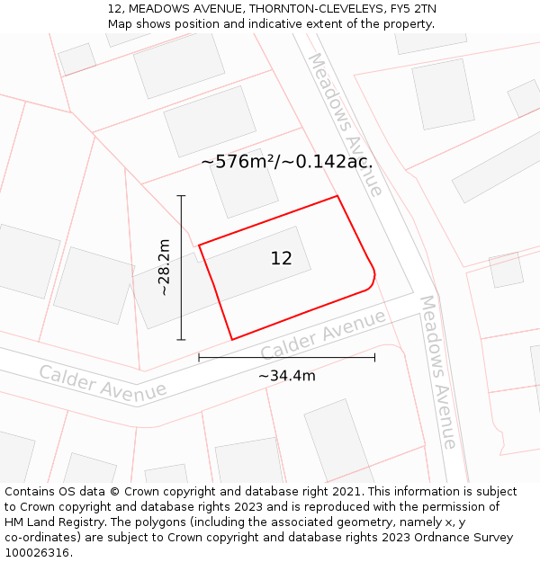 12, MEADOWS AVENUE, THORNTON-CLEVELEYS, FY5 2TN: Plot and title map