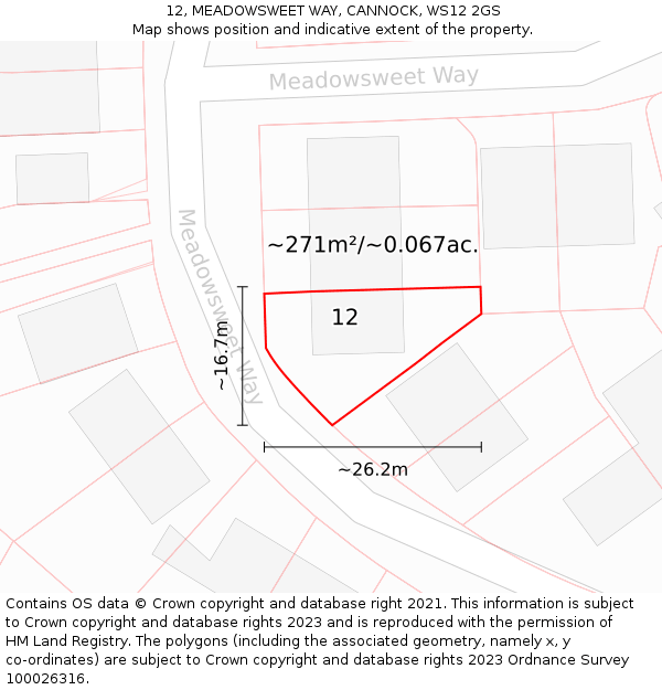 12, MEADOWSWEET WAY, CANNOCK, WS12 2GS: Plot and title map