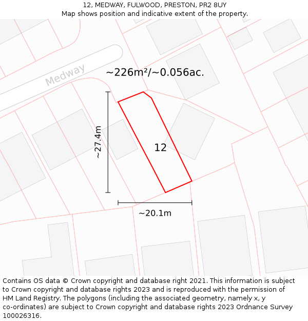 12, MEDWAY, FULWOOD, PRESTON, PR2 8UY: Plot and title map