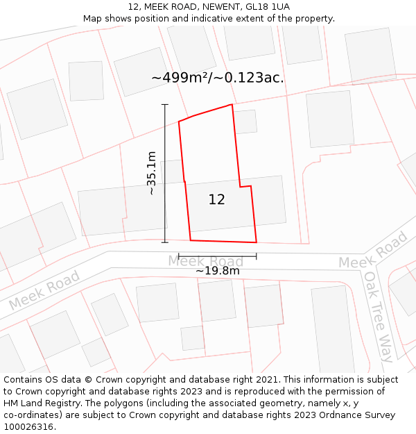 12, MEEK ROAD, NEWENT, GL18 1UA: Plot and title map