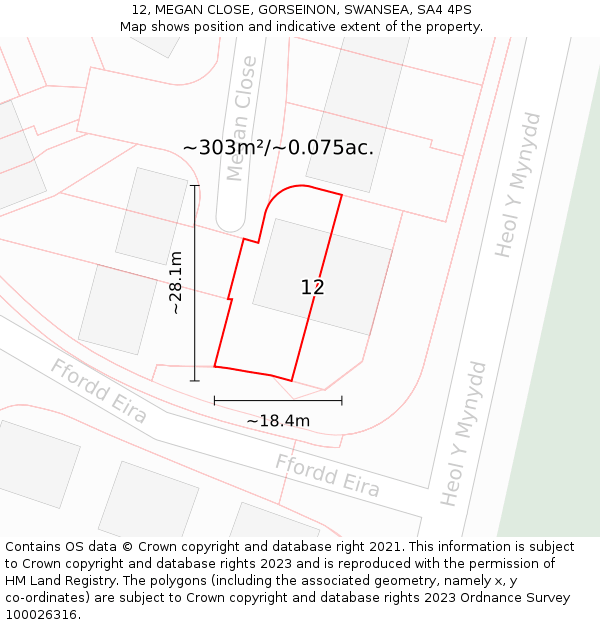 12, MEGAN CLOSE, GORSEINON, SWANSEA, SA4 4PS: Plot and title map