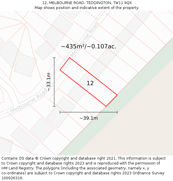 12, MELBOURNE ROAD, TEDDINGTON, TW11 9QX: Plot and title map