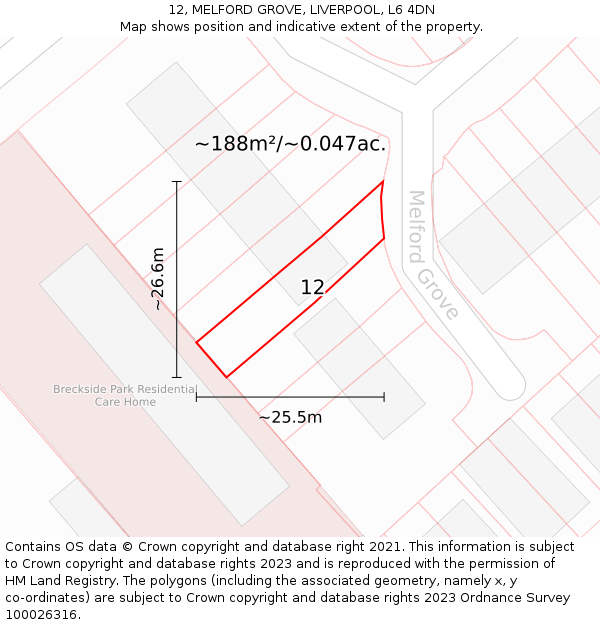 12, MELFORD GROVE, LIVERPOOL, L6 4DN: Plot and title map