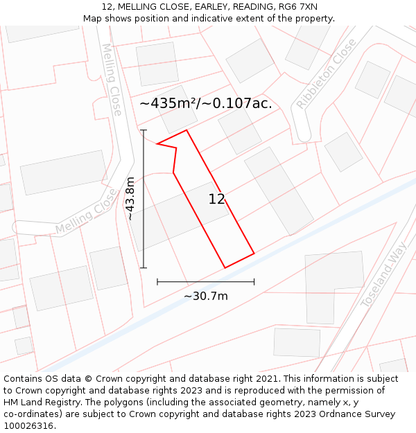 12, MELLING CLOSE, EARLEY, READING, RG6 7XN: Plot and title map