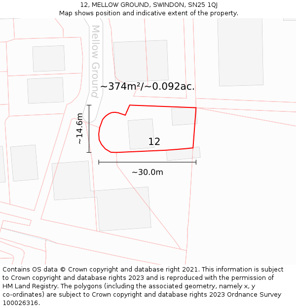 12, MELLOW GROUND, SWINDON, SN25 1QJ: Plot and title map