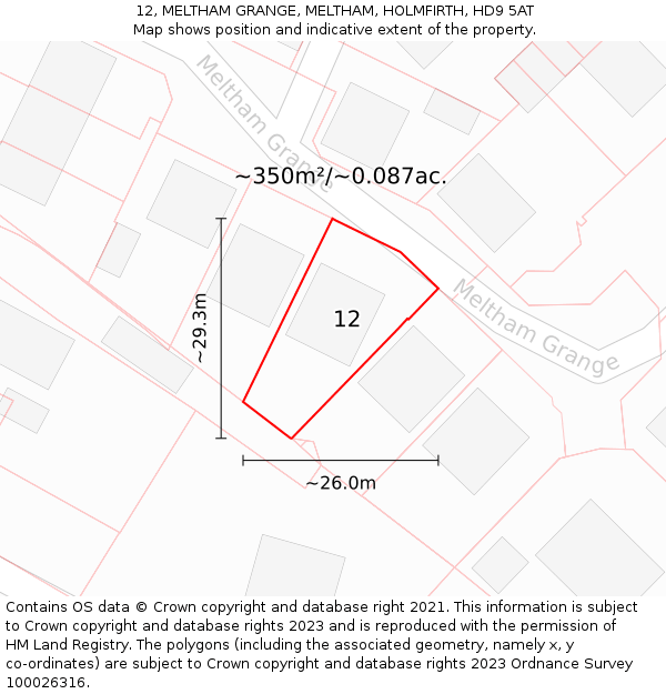 12, MELTHAM GRANGE, MELTHAM, HOLMFIRTH, HD9 5AT: Plot and title map