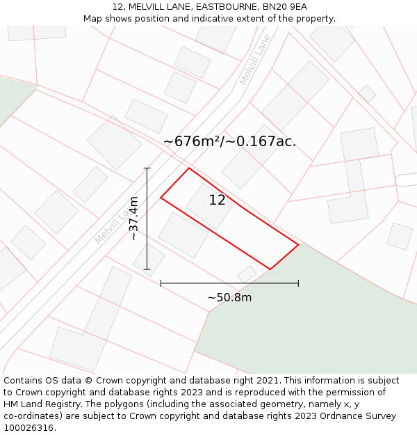 12, MELVILL LANE, EASTBOURNE, BN20 9EA: Plot and title map