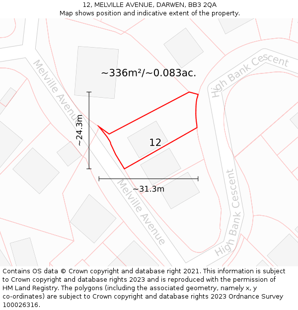 12, MELVILLE AVENUE, DARWEN, BB3 2QA: Plot and title map