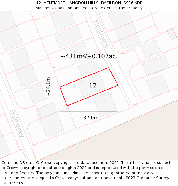 12, MENTMORE, LANGDON HILLS, BASILDON, SS16 6DB: Plot and title map