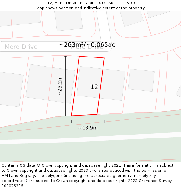 12, MERE DRIVE, PITY ME, DURHAM, DH1 5DD: Plot and title map