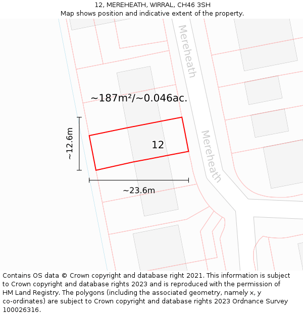 12, MEREHEATH, WIRRAL, CH46 3SH: Plot and title map