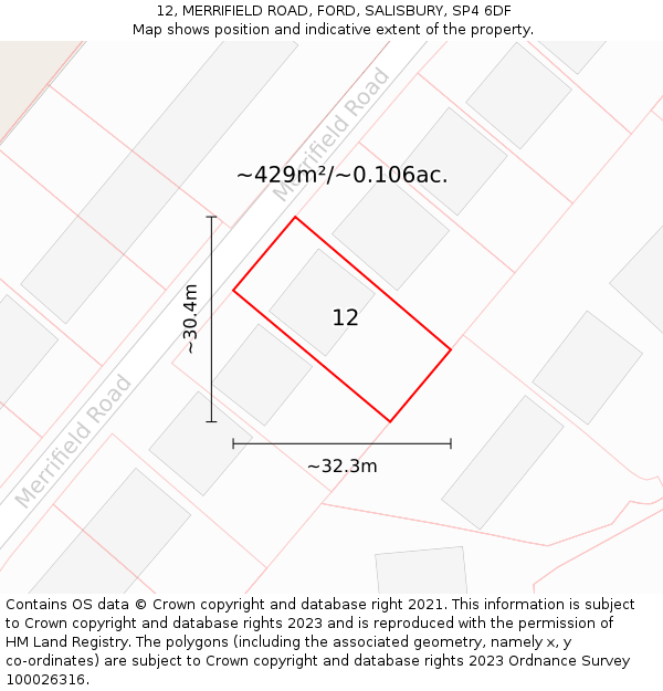 12, MERRIFIELD ROAD, FORD, SALISBURY, SP4 6DF: Plot and title map