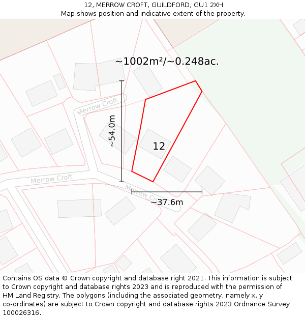 12, MERROW CROFT, GUILDFORD, GU1 2XH: Plot and title map