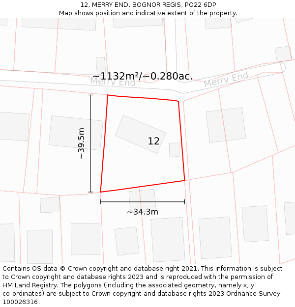 12, MERRY END, BOGNOR REGIS, PO22 6DP: Plot and title map