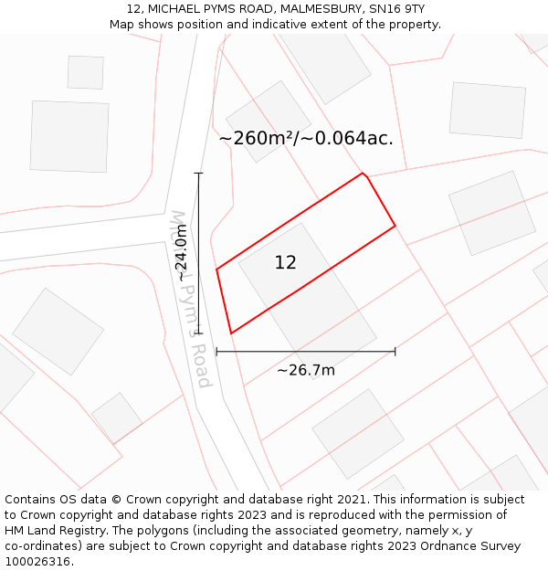 12, MICHAEL PYMS ROAD, MALMESBURY, SN16 9TY: Plot and title map