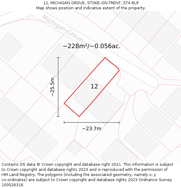 12, MICHIGAN GROVE, STOKE-ON-TRENT, ST4 8UF: Plot and title map