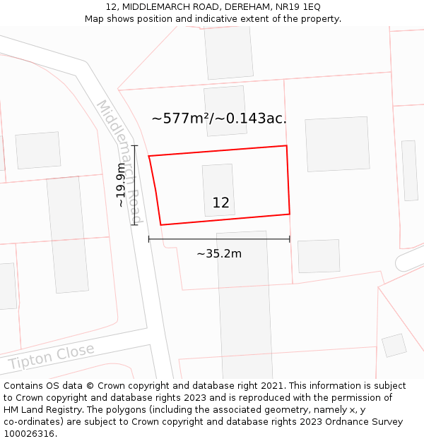 12, MIDDLEMARCH ROAD, DEREHAM, NR19 1EQ: Plot and title map