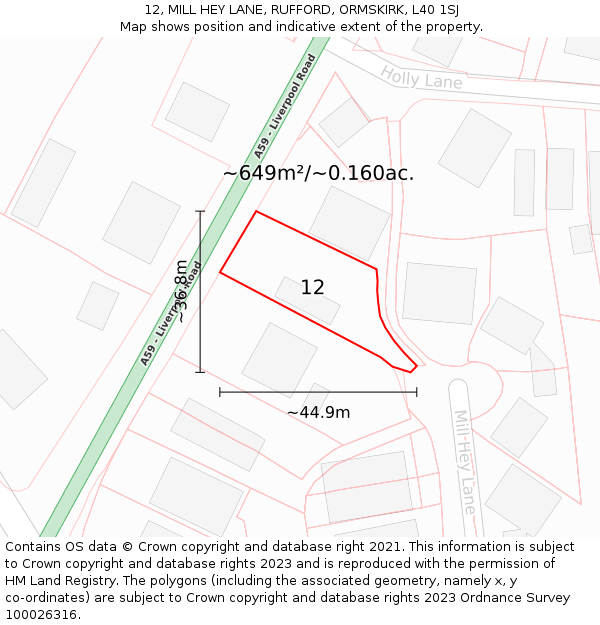 12, MILL HEY LANE, RUFFORD, ORMSKIRK, L40 1SJ: Plot and title map