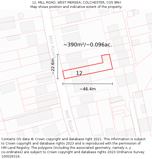 12, MILL ROAD, WEST MERSEA, COLCHESTER, CO5 8RH: Plot and title map