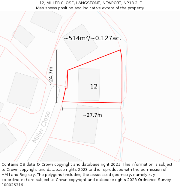 12, MILLER CLOSE, LANGSTONE, NEWPORT, NP18 2LE: Plot and title map