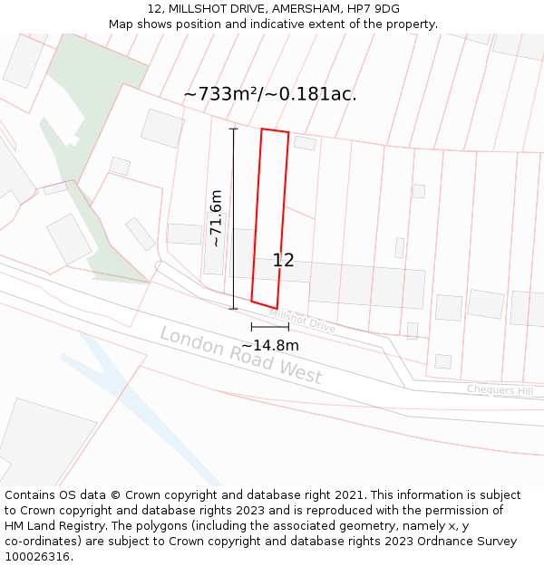 12, MILLSHOT DRIVE, AMERSHAM, HP7 9DG: Plot and title map