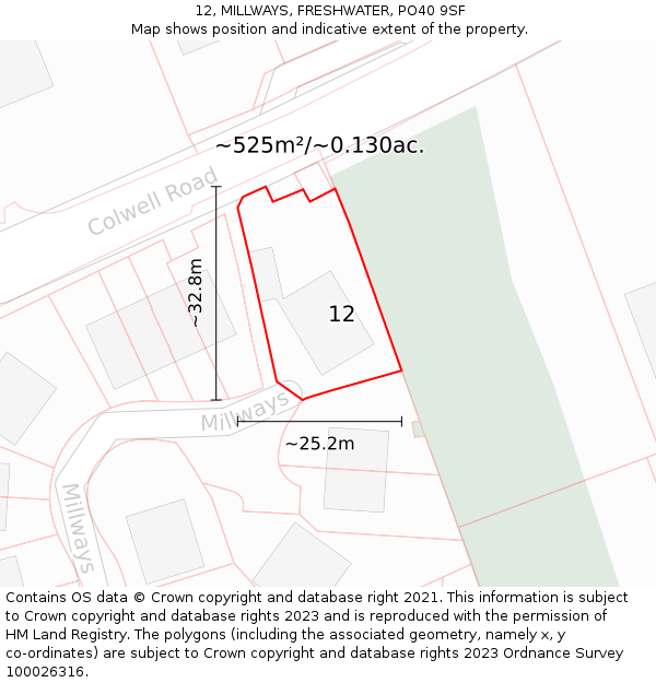 12, MILLWAYS, FRESHWATER, PO40 9SF: Plot and title map