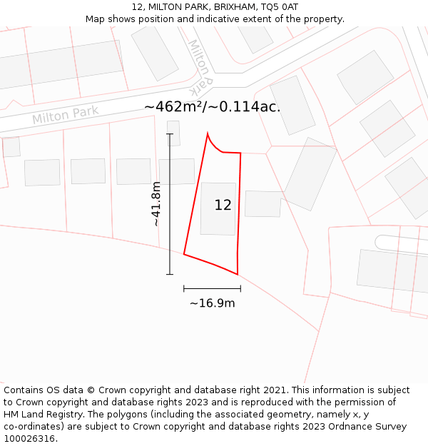 12, MILTON PARK, BRIXHAM, TQ5 0AT: Plot and title map