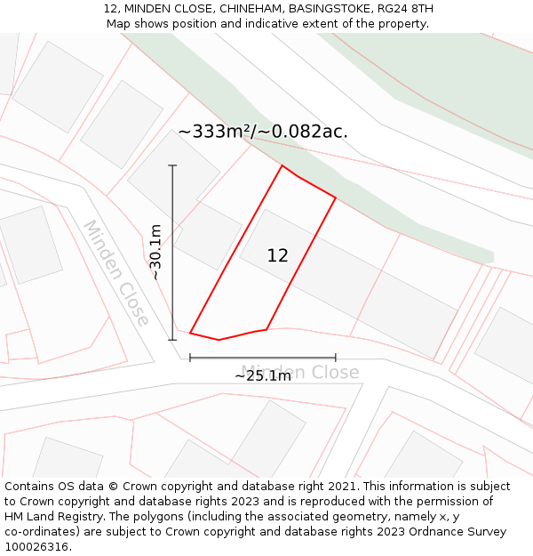 12, MINDEN CLOSE, CHINEHAM, BASINGSTOKE, RG24 8TH: Plot and title map