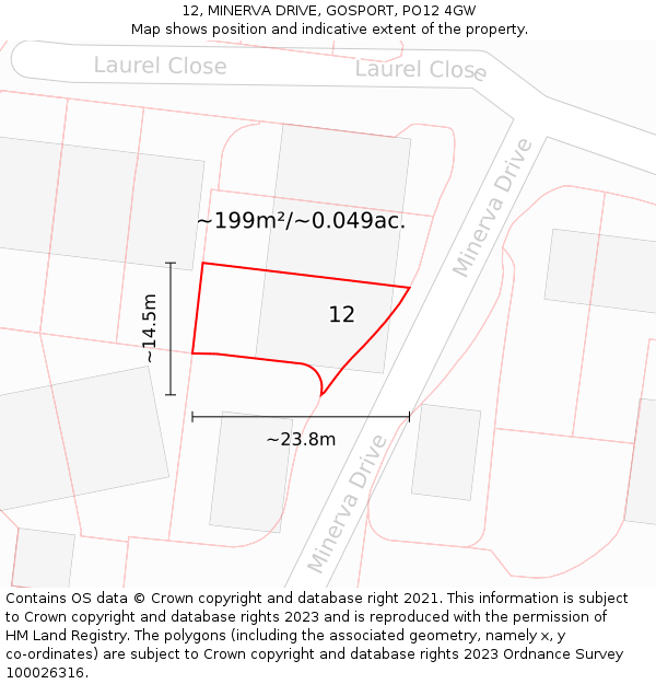 12, MINERVA DRIVE, GOSPORT, PO12 4GW: Plot and title map