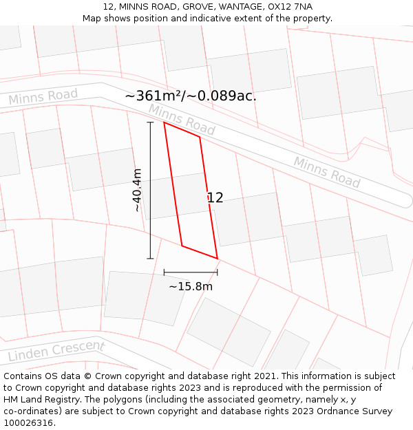 12, MINNS ROAD, GROVE, WANTAGE, OX12 7NA: Plot and title map